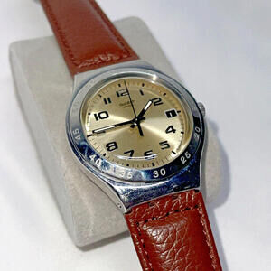 Vintage Swatch Irony V8 Gold Dial Date Watch Stainless Steel NEW Band & Battery